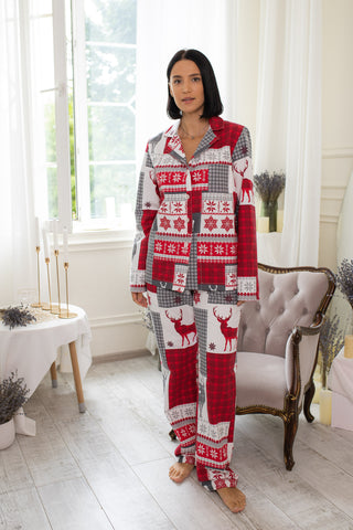 DreamCat Warm Flannel Women's Pajamas - Christmas Mosaic