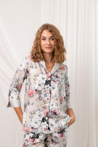 DreamCat Women's Sateen Pajamas Set - Floral Fantasy