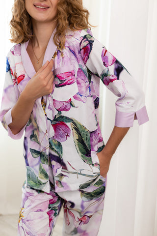 DreamCat Women's Sateen Pajamas Set - Luxurious Bouquet