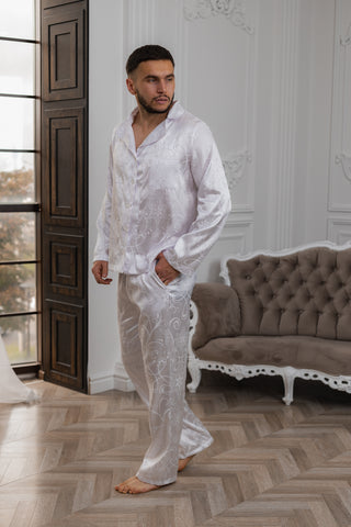 DreamCat Men's Jacquard Pajamas Set — White Elegance