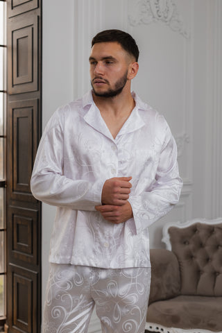 DreamCat Men's Jacquard Pajamas Set — White Elegance