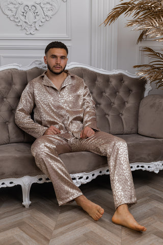 DreamCat Men's Jacquard Pajamas Set — Golden Elegance