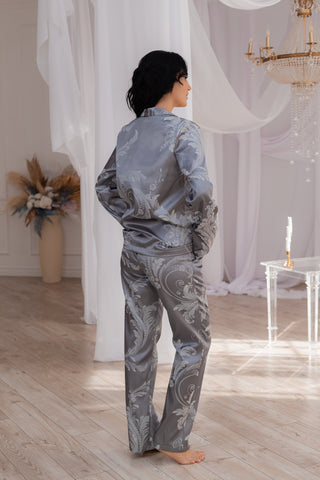 DreamCat Women's Jacquard Pajamas Set – Silver Harmony