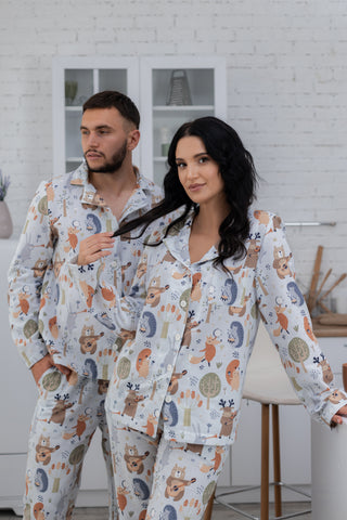 DreamCat™ Warm Flannel Men's Pajamas – Woodland Friends