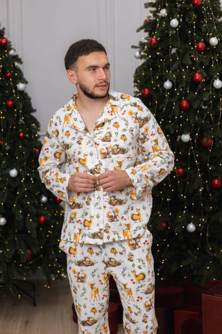 DreamCat Warm Flannel Men's Pajamas — Forest Tales